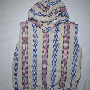 Vintage Baja Hoodie Vest Striped Cotton Surf Boho Festival Pullover